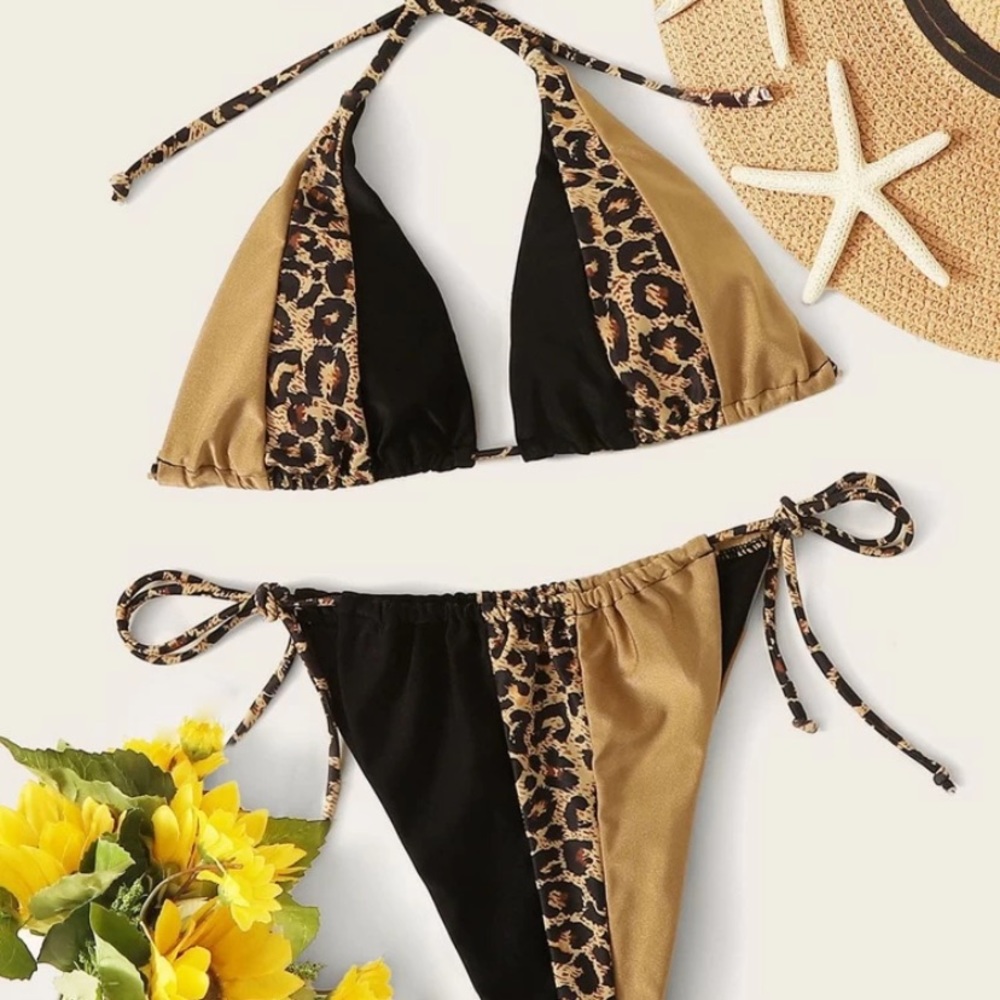 Leopard Print Triangle Tie Bikini